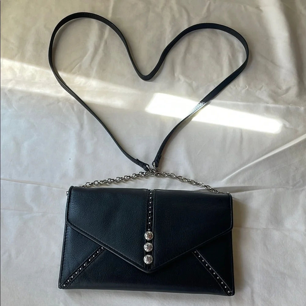 Brighton Black Crossbody Bag with Sleek Leather and Metallic Accents - Picture 1 of 11